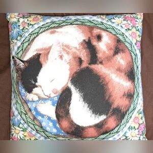 Vintage Daisy Kingdom Cat Pillow Cottage Core Calico Cat Floral Daisy's